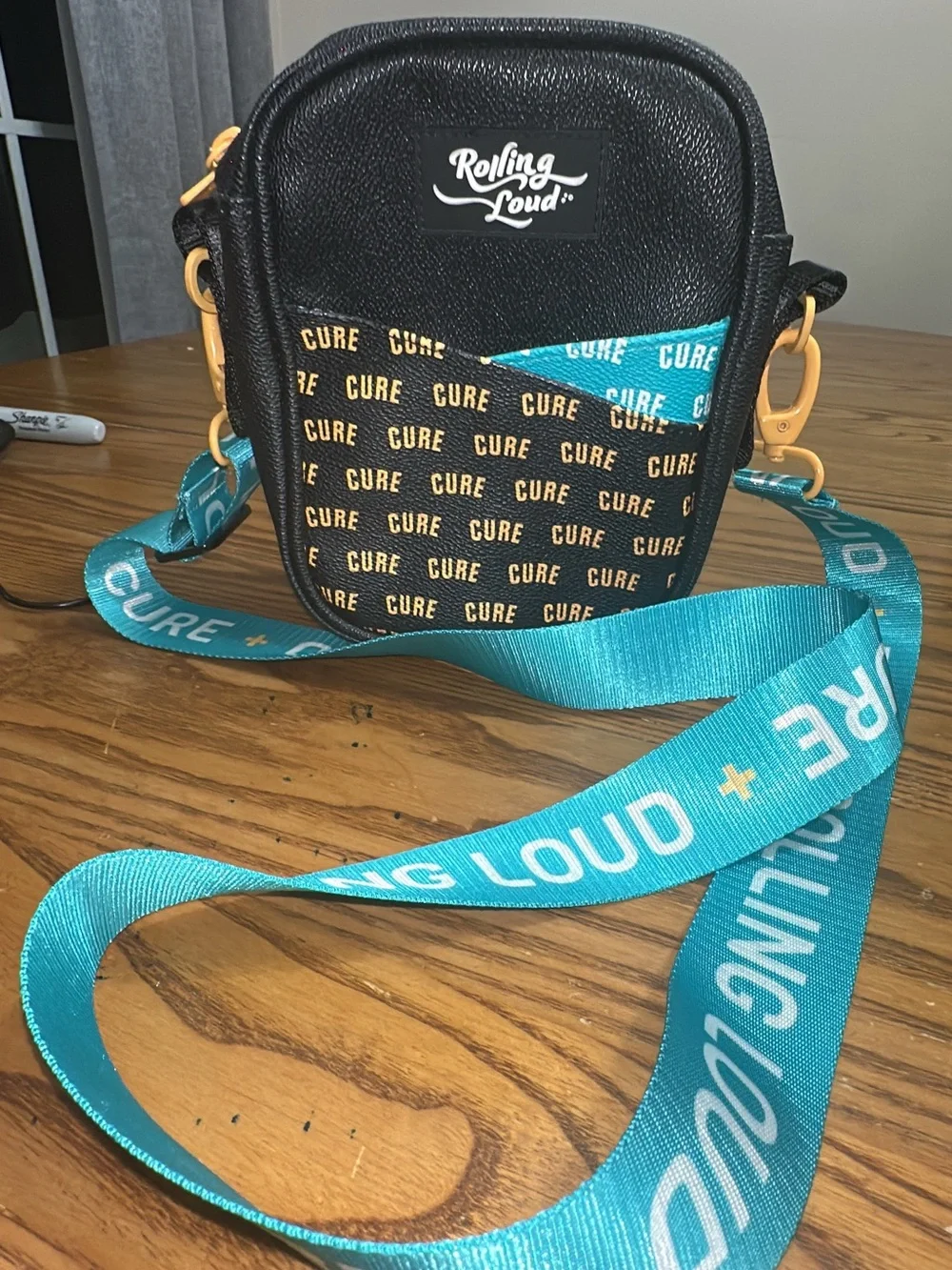 Rolling Loud X West Coast Cure Mini Messenger Side Bag - Black/teal. (Bags 19)